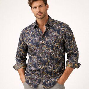 Robert Graham Paisley Button Down Shirt XL Classic Fit Flip Cuff 100% Cotton